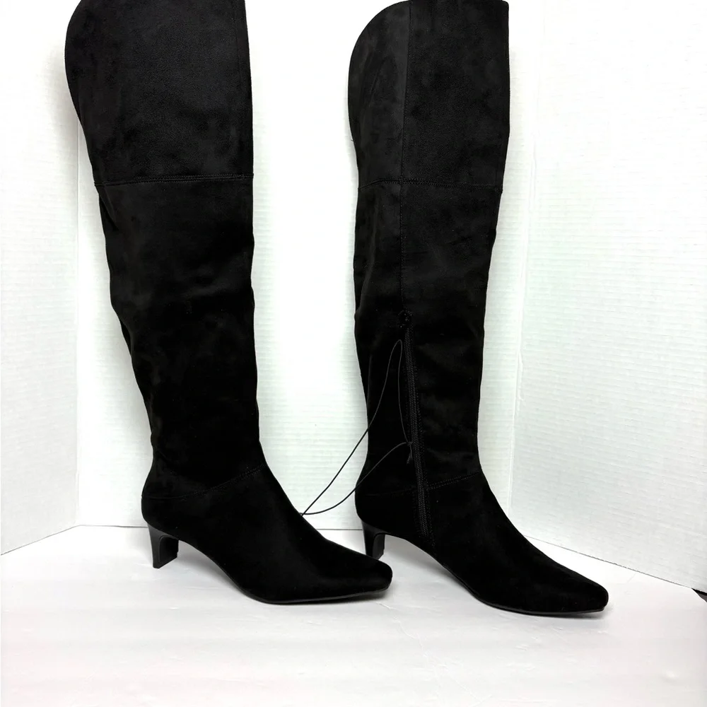 Worthington Over Knee Boots Black Faux‎ Suede Tall Sexy Coquette Baddie Sz 6 NWB
